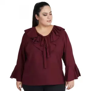 Women's Casual Bell Sleeve Solid Maroon Top (Color:Maroon, Material:Georgette)