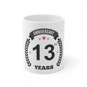 Ceramic 13th Anniversary Printed Coffee Mug (Color: White, Capacity:330ml)
