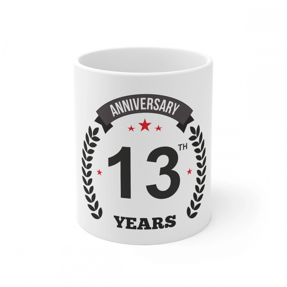 Ceramic 13th Anniversary Printed Coffee Mug (Color: White, Capacity:330ml)