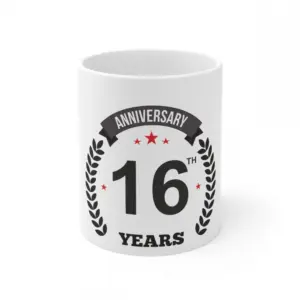 Ceramic 16th Anniversary Printed Coffee Mug (Color: White, Capacity:330ml)