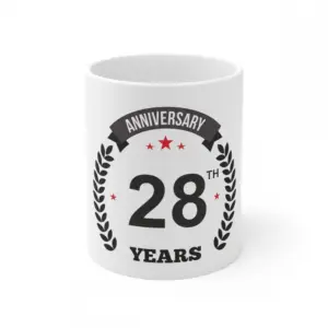 Ceramic 28th Anniversary Printed Coffee Mug (Color: White, Capacity:330ml)