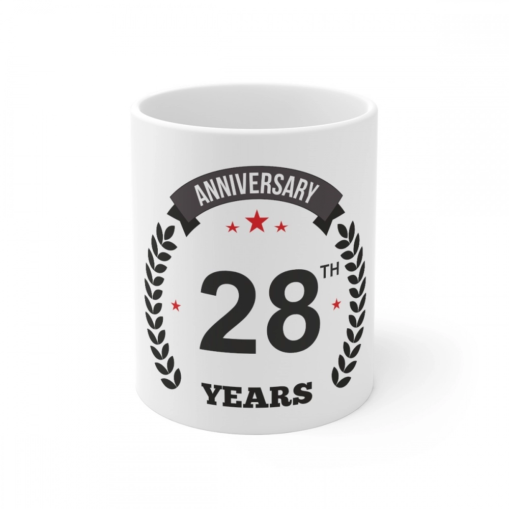 Ceramic 28th Anniversary Printed Coffee Mug (Color: White, Capacity:330ml)
