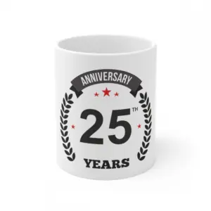 Ceramic 25th Anniversary Printed Coffee Mug (Color: White, Capacity:330ml)