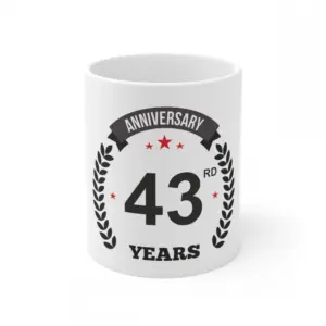 Ceramic 43rd Anniversary Printed Coffee Mug (Color: White, Capacity:330ml)