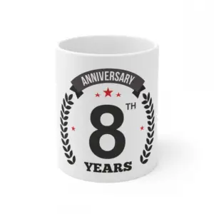 Ceramic 8th Anniversary Printed Coffee Mug (Color: White, Capacity:330ml)