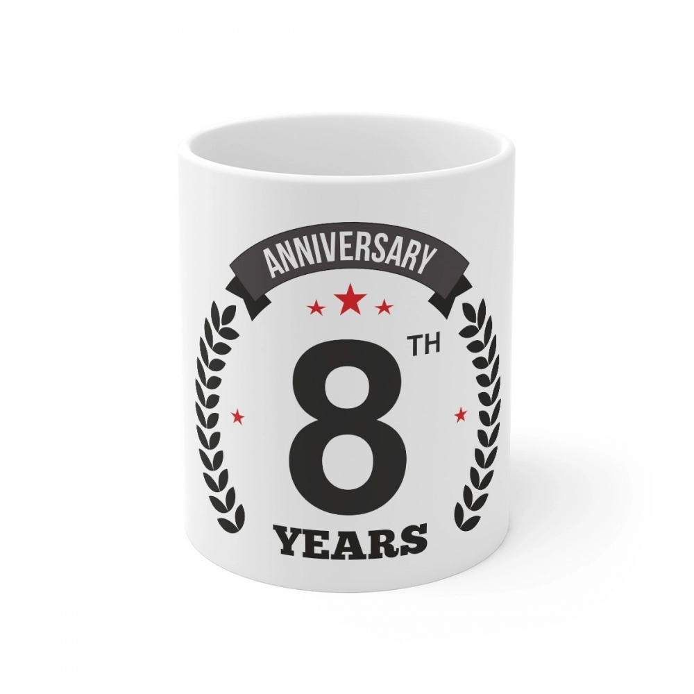 Ceramic 8th Anniversary Printed Coffee Mug (Color: White, Capacity:330ml)