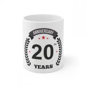 Ceramic 20th Anniversary Printed Coffee Mug (Color: White, Capacity:330ml)