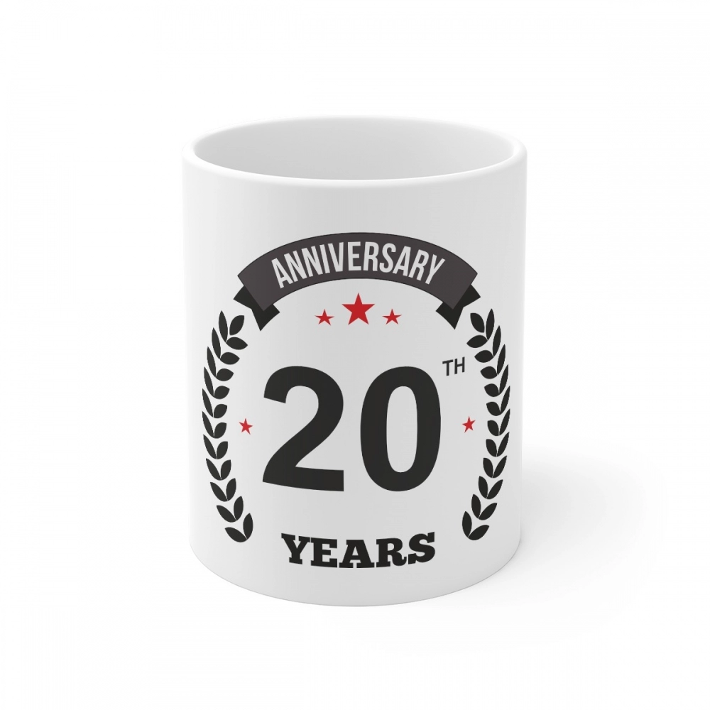 Ceramic 20th Anniversary Printed Coffee Mug (Color: White, Capacity:330ml)