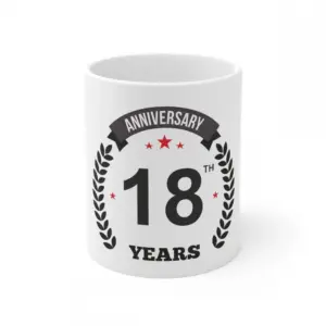 Ceramic 18th Anniversary Printed Coffee Mug (Color: White, Capacity:330ml)