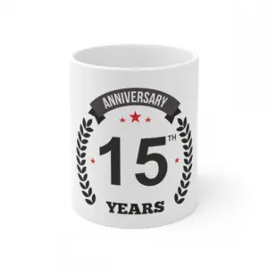 Ceramic 15th Anniversary Printed Coffee Mug (Color: White, Capacity:330ml)