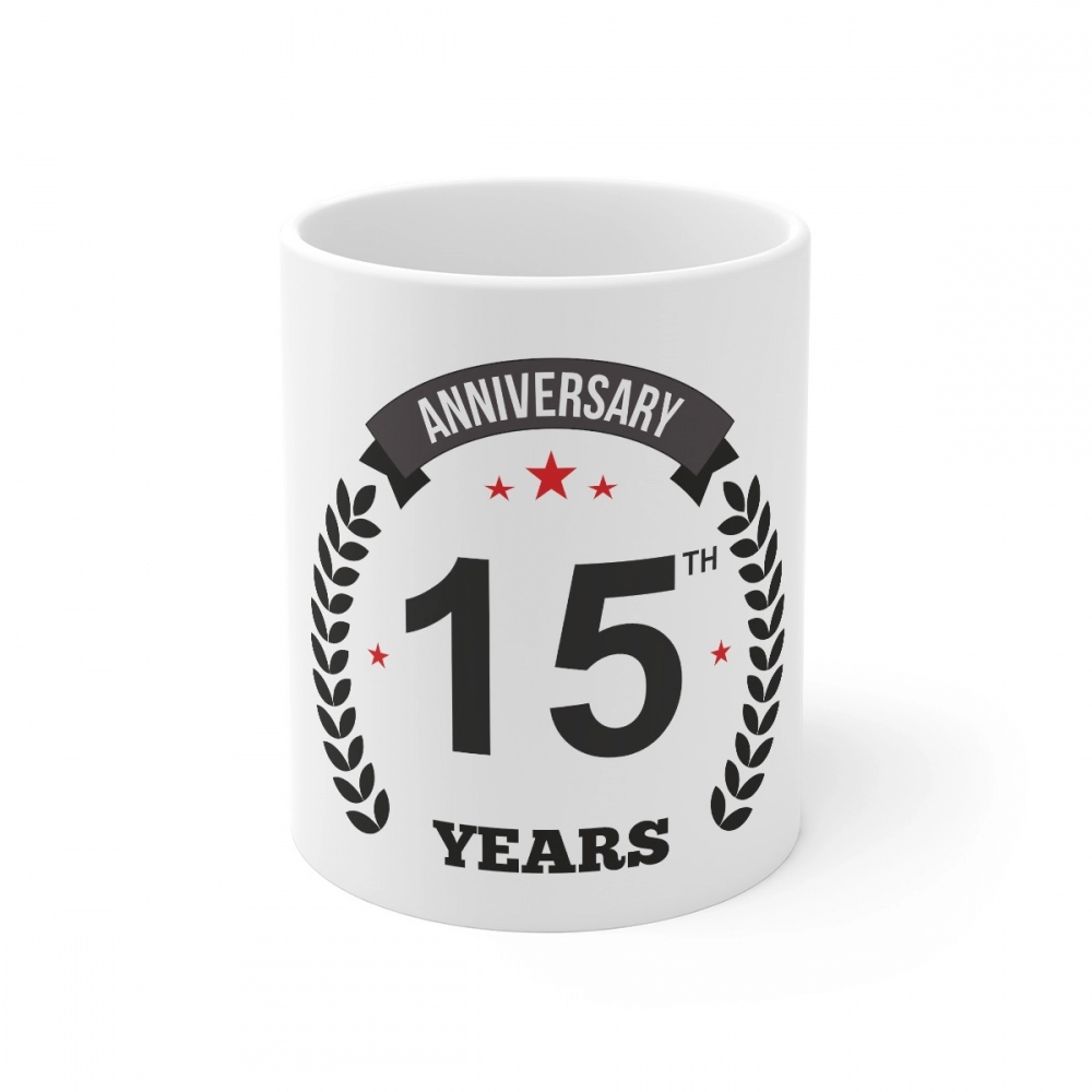 Ceramic 15th Anniversary Printed Coffee Mug (Color: White, Capacity:330ml)