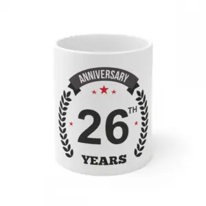 Ceramic 26th Anniversary Printed Coffee Mug (Color: White, Capacity:330ml)