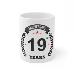Ceramic 19th Anniversary Printed Coffee Mug (Color: White, Capacity:330ml)