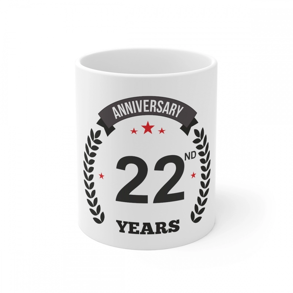 Ceramic 22nd Anniversary Printed Coffee Mug (Color: White, Capacity:330ml)