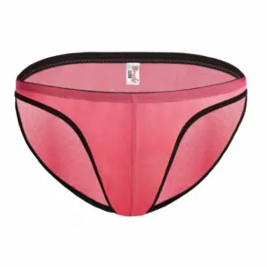 Men's Mesh Power Net Transparent Sexy Brief Underwear (Coral)