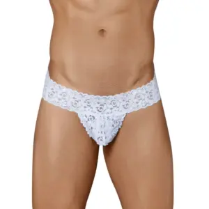 Men's Lycra Blend Lace Lace Underwear G String Style Underwear (White)