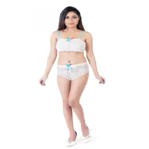 Women's Nylon White Lace Tube Bra And Hipster Panty Lingerie Set (White)