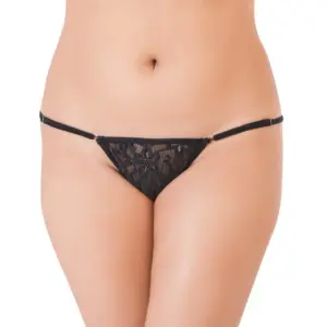 Women's Nylon Spandex Low Waist Lace Peekaboo G String (Black)