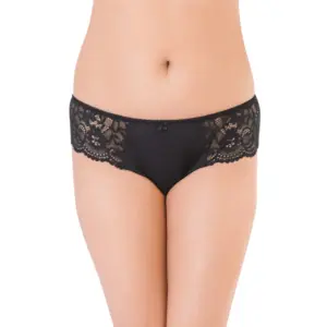 Women's Nylon Low Waist Side Lace Bikini Panty (Black)