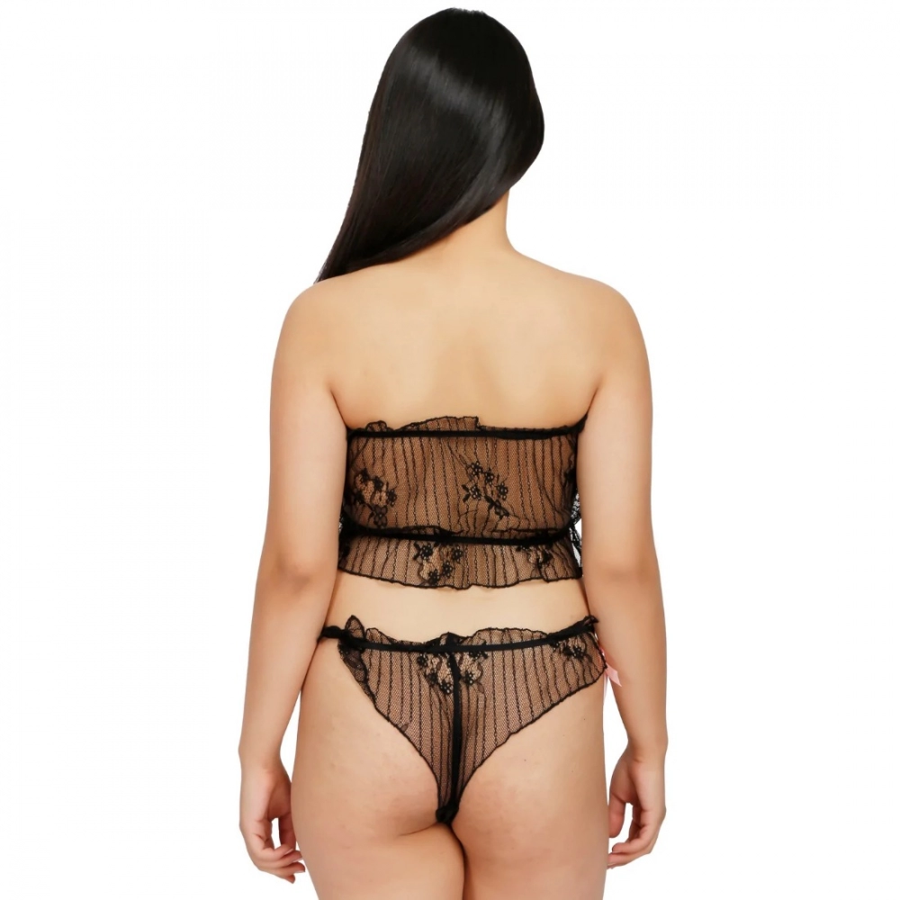 Women's Lace Sheer Lace See Through Lingerie Set (Black) - Image 7