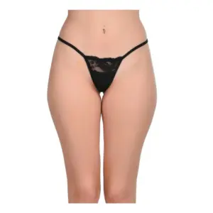 Women's Nylon Spandex Women G String Panty Lace Fabric (Black)