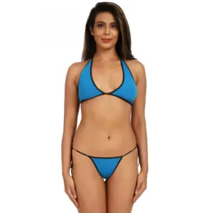 Women's Nylon Spandex Bikini Sexy Bra Panty Set (Blue)