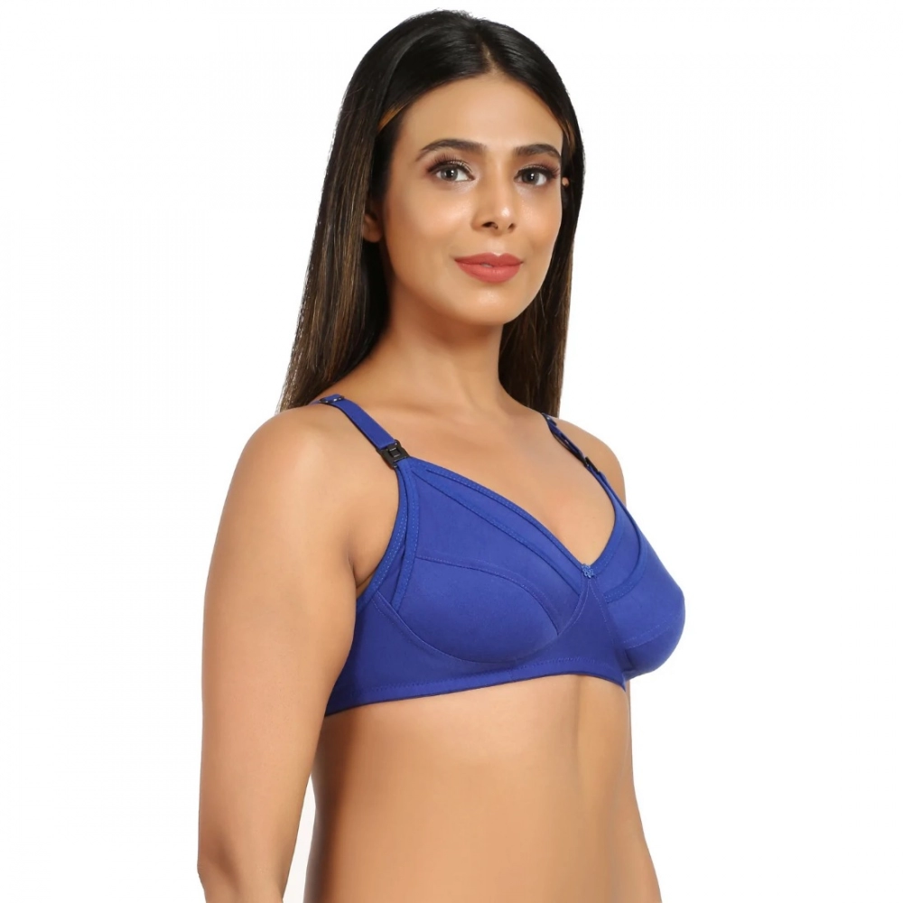 Women's Cotton Blend Mother Care Full Coverage Feeding Bra Non Padded (Blue) - Image 7