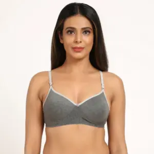 Women's Cotton Blend T Shirt Lightly Padded Three Fourth Coverage Bra (Grey)