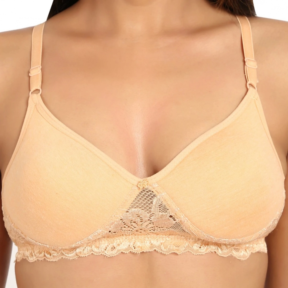 Women's Cotton Blend Lightly Padded T Shirt Bra With Lace (Sandalwood) - Image 6