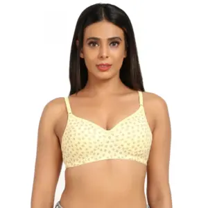 Women's Cotton Blend Lightly Padded Soft Printeded T Shirt Bra (Yellow)