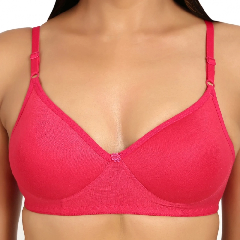 Women's Cotton Blend Everyday T Shirt Lightly Padded Three Fourth Coverage Bra (Pink) - Image 2