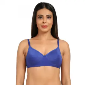 Women's Cotton Blend T Shirt Lightly Padded Bra (Blue)