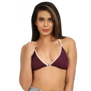 Women's Cotton Blend Front Open Plunge Neck (Dark Wine)