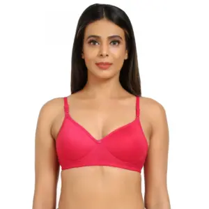 Women's Cotton Blend Everyday T Shirt Lightly Padded Three Fourth Coverage Bra (Pink)