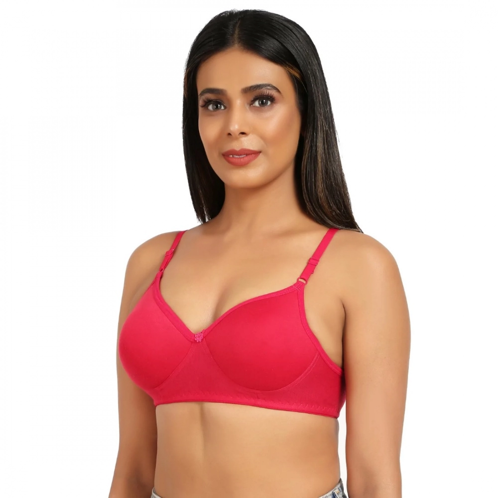 Women's Cotton Blend Everyday T Shirt Lightly Padded Three Fourth Coverage Bra (Pink) - Image 3