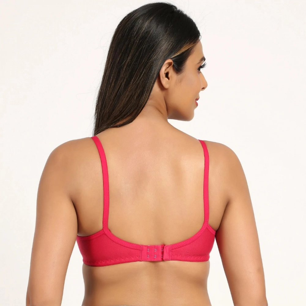 Women's Cotton Blend Everyday T Shirt Lightly Padded Three Fourth Coverage Bra (Pink) - Image 4