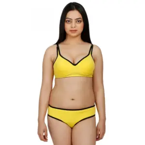 Women's Cotton Blend Beautiful Lingerie Set (Yellow)
