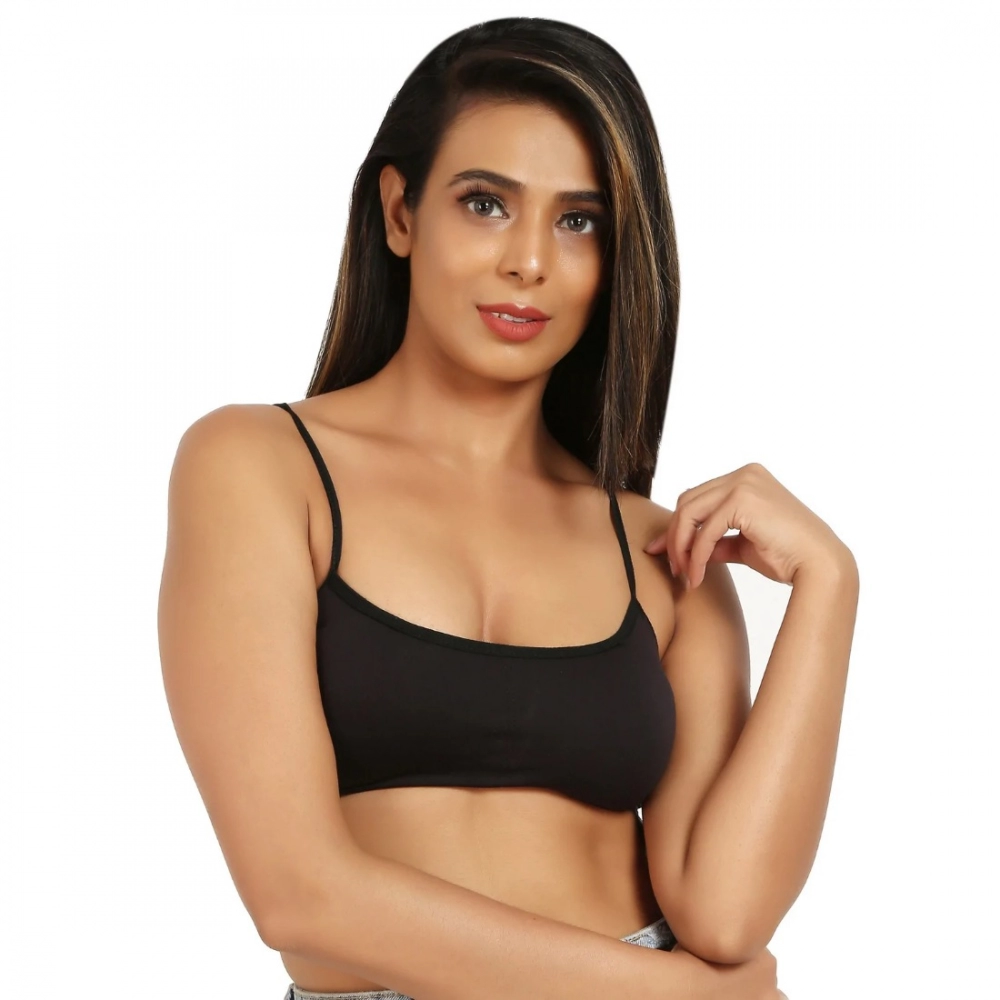 Women's Cotton Blend Lightly Padded Sports Bra With Three Fourth Coverage (Black) - Image 2