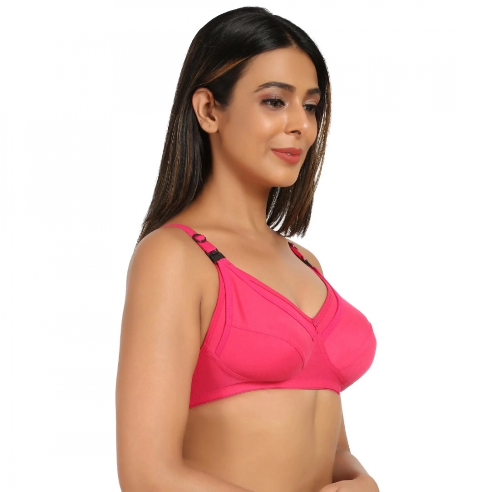 Women's Cotton Blend Mother Care Full Coverage Feeding Bra Non Padded (Dark Pink) - Image 2