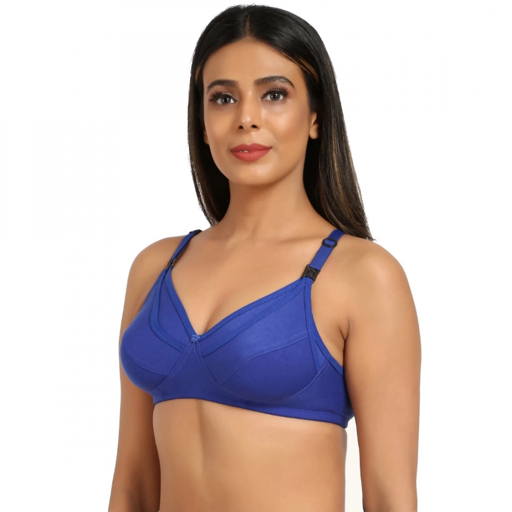 Women's Cotton Blend Mother Care Full Coverage Feeding Bra Non Padded (Blue) - Image 3