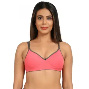 Women's Cotton Blend Lightly Padded Bra With Three Fourth Coverage (Pink)