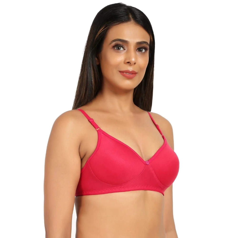 Women's Cotton Blend Everyday T Shirt Lightly Padded Three Fourth Coverage Bra (Pink) - Image 7