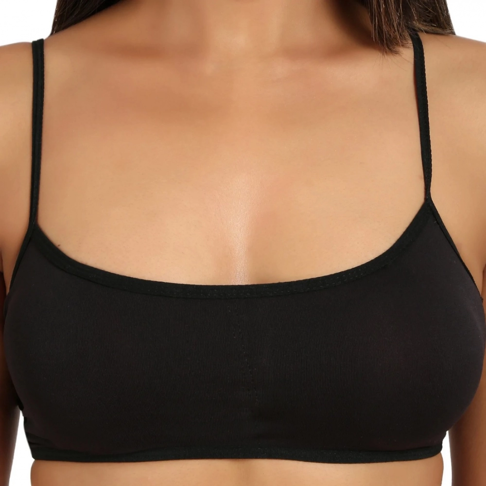 Women's Cotton Blend Lightly Padded Sports Bra With Three Fourth Coverage (Black) - Image 7