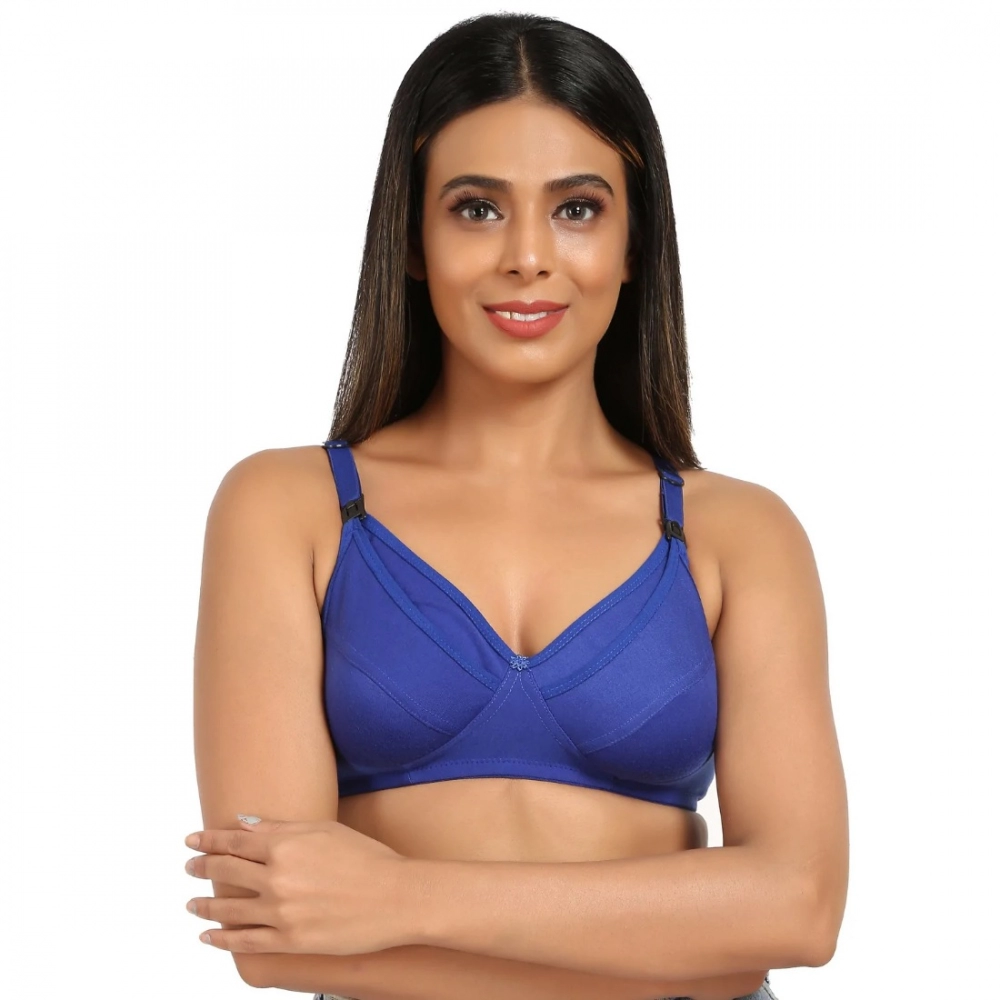 Women's Cotton Blend Mother Care Full Coverage Feeding Bra Non Padded (Blue) - Image 2