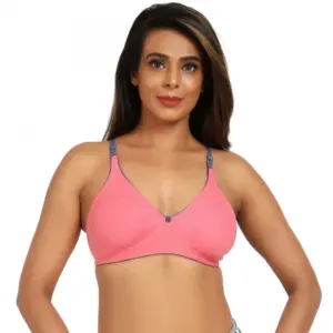 Women's Cotton Blend Non Padded T Shirt Bra (Pink)