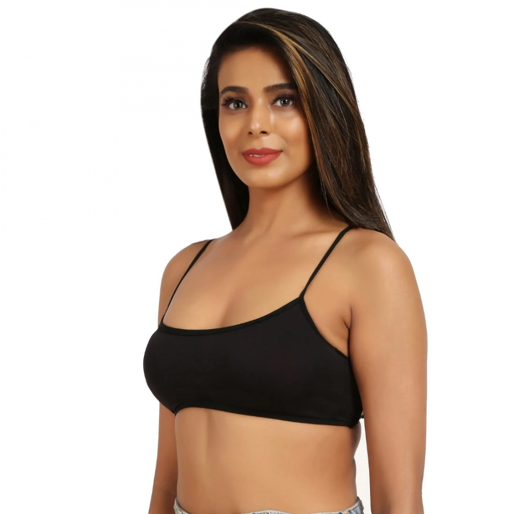 Women's Cotton Blend Lightly Padded Sports Bra With Three Fourth Coverage (Black) - Image 3