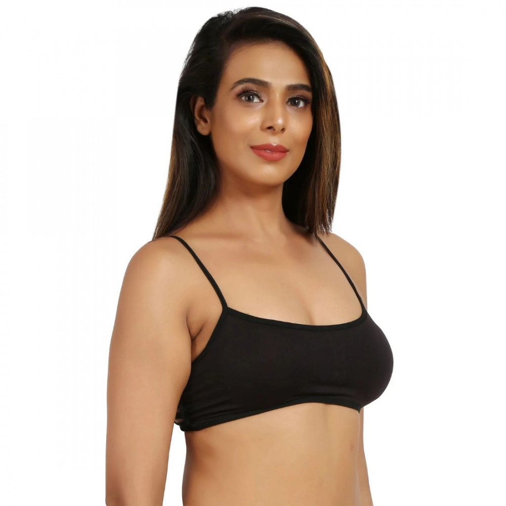 Women's Cotton Blend Lightly Padded Sports Bra With Three Fourth Coverage (Black) - Image 5