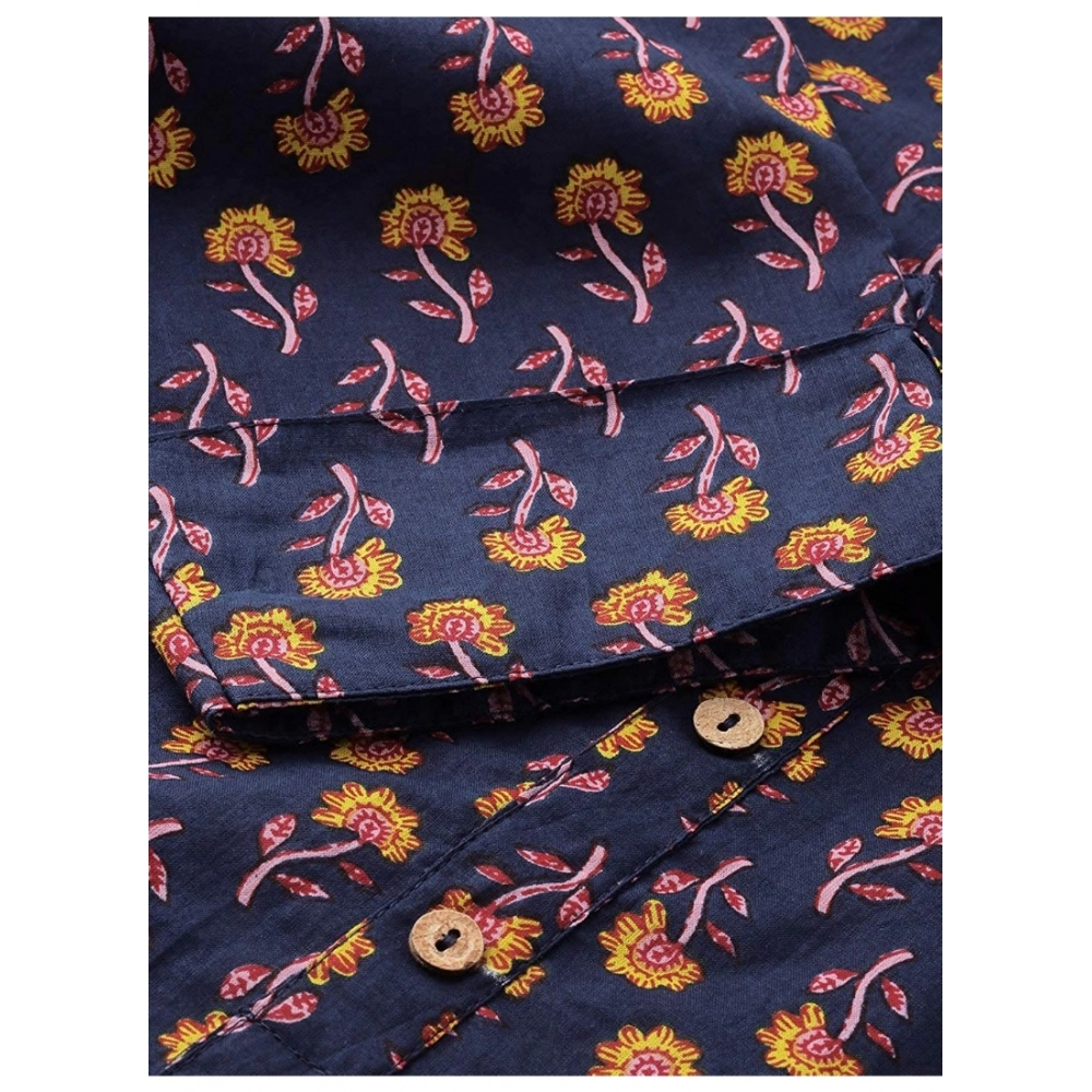 Women's Cotton Printed Solid Kurti (Blue, Cotton) - Image 2