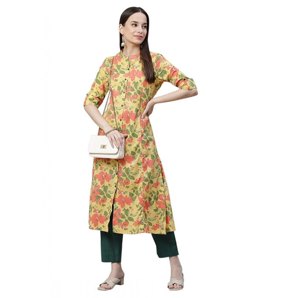 Women's Cotton Printed Flex Kurti (Yellow, Cotton) - Image 2