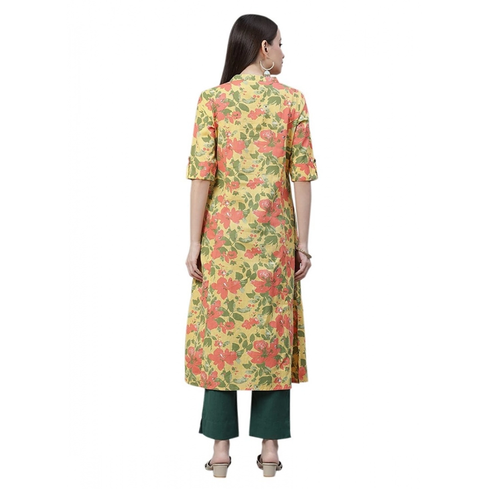 Women's Cotton Printed Flex Kurti (Yellow, Cotton) - Image 3